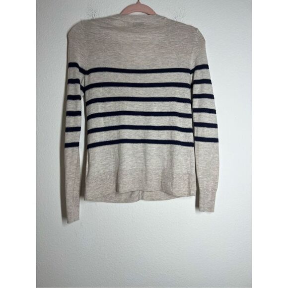 Old Navy Beige Navy Nautical Stripe Silver Lurex Accent Cardigan Sweater Size XS - Picture 3 of 12